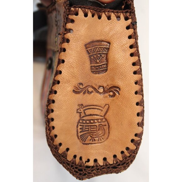 Peruvian Leather Tooled Bag Small Purse Woven Textile Women Shoulder Tear Drop - Picture 8 of 10